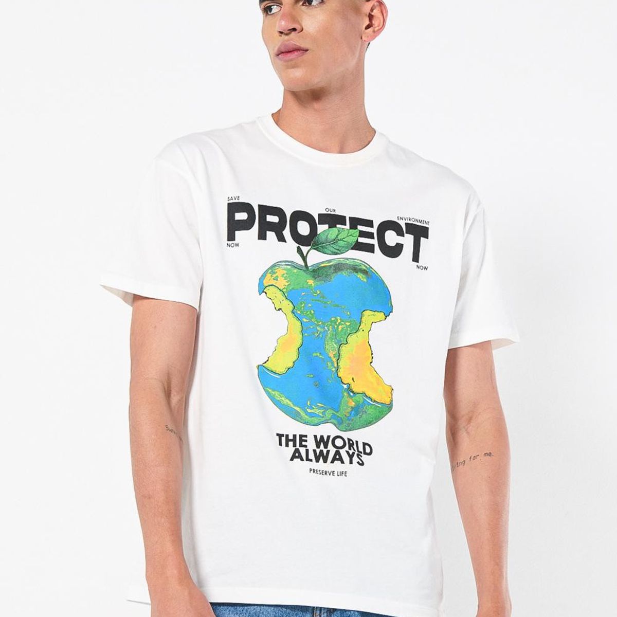 KOAJ - KOAJ Camiseta unicolor con diseño de medio ambiente y manga Hombre