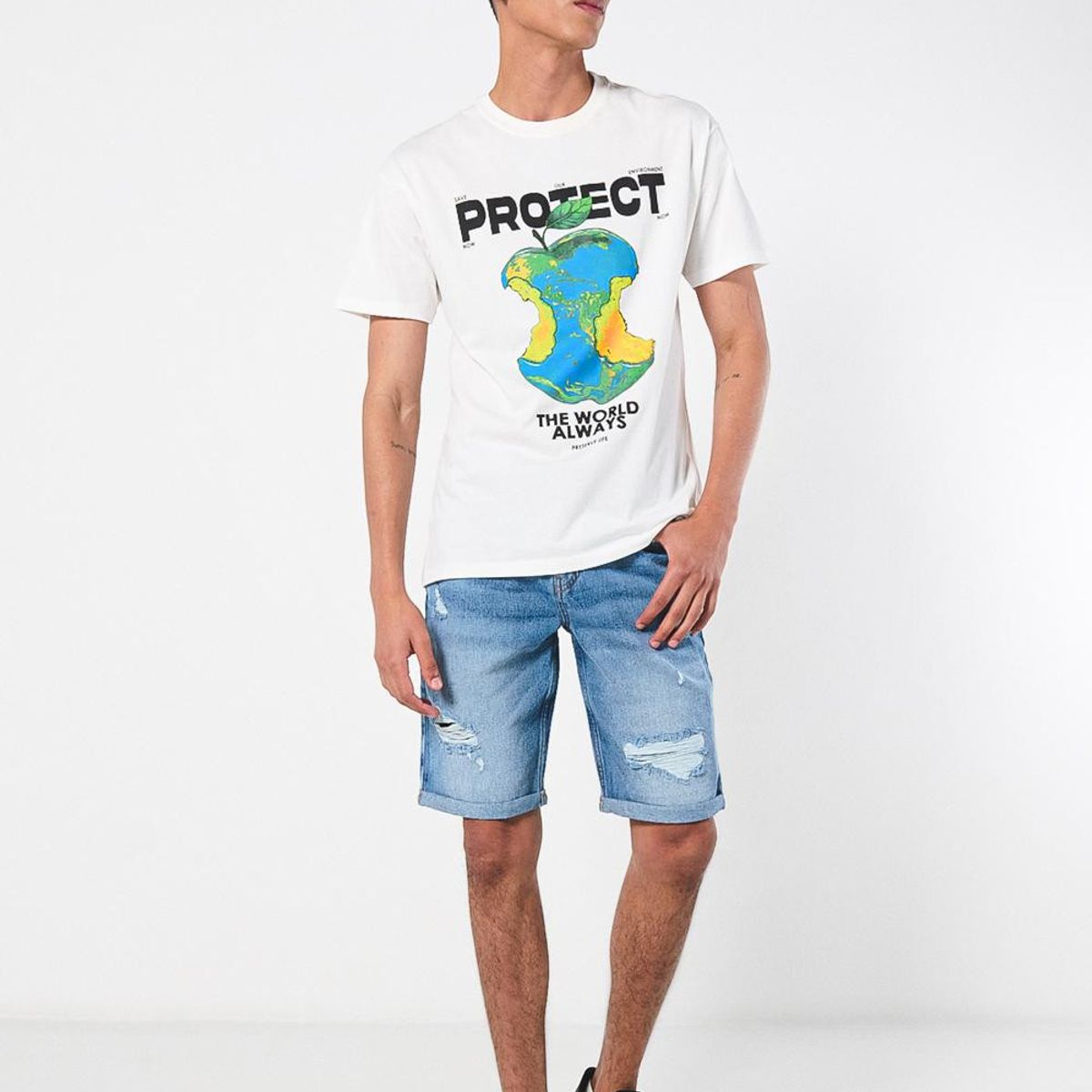 KOAJ - KOAJ Camiseta unicolor con diseño de medio ambiente y manga Hombre