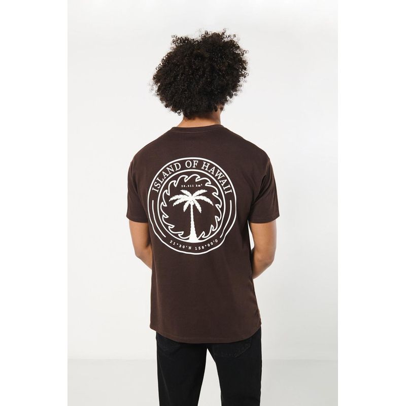 KOAJ - KOAJ Camiseta manga corta café con diseño college en espalda HOMBRE