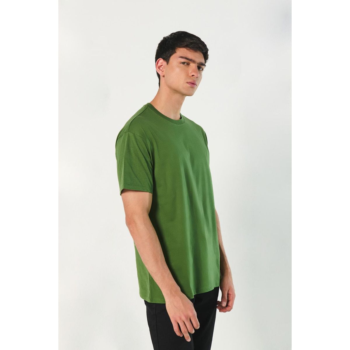 KOAJ - KOAJ Camiseta verde con diseño de naturaleza y cuello redon Hombre
