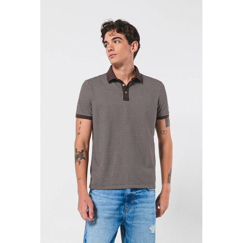 KOAJ - KOAJ Camiseta polo para hombre estampada, Cuello y puños en re HOMBRE