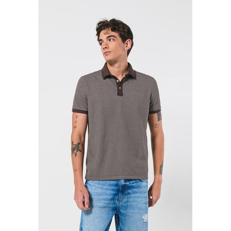 KOAJ - KOAJ Camiseta polo para hombre estampada, Cuello y puños en re HOMBRE
