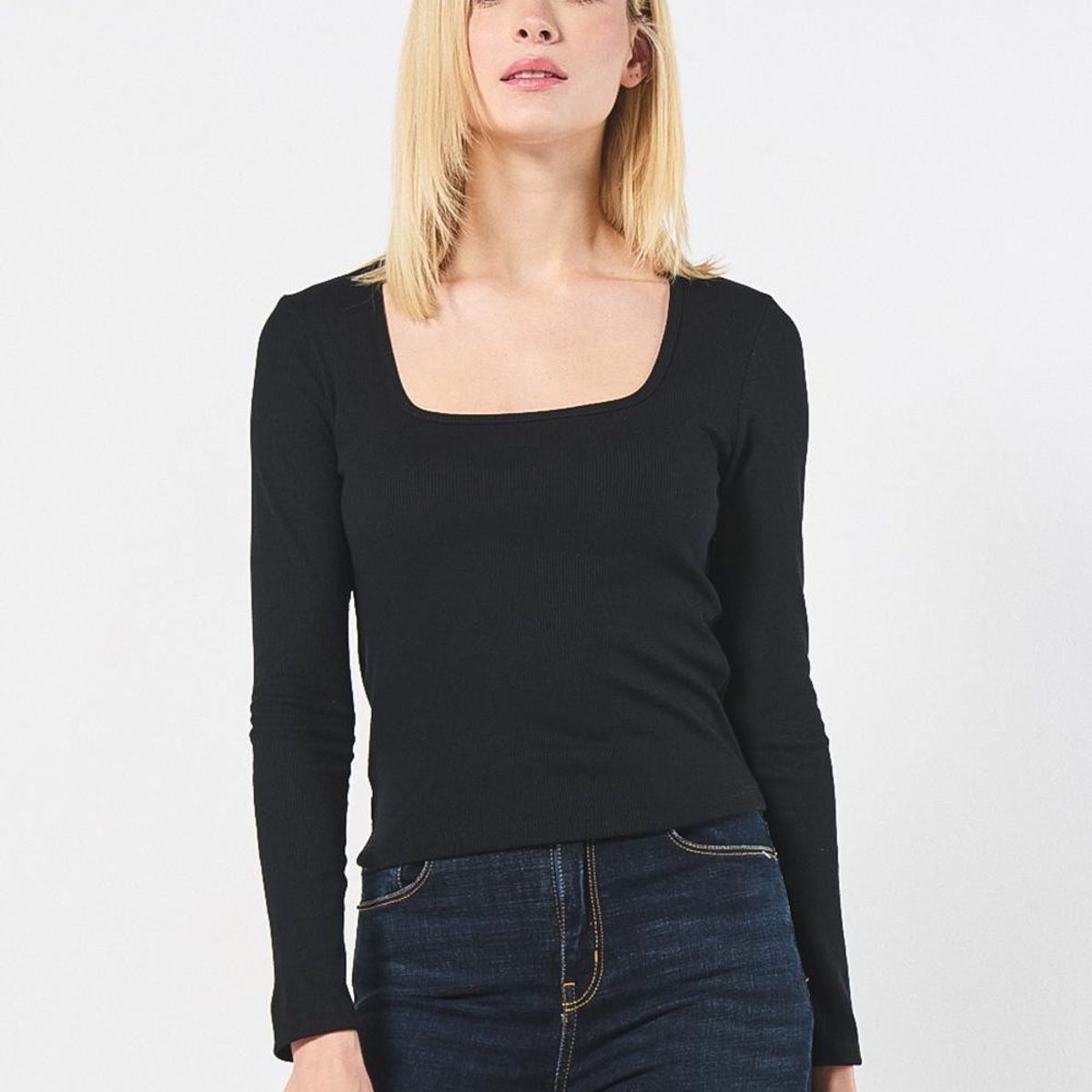 KOAJ - KOAJ Camiseta manga larga unicolor con escote cuadrado Mujer