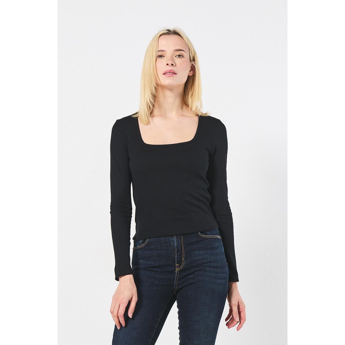 KOAJ - KOAJ Camiseta manga larga unicolor con escote cuadrado Mujer