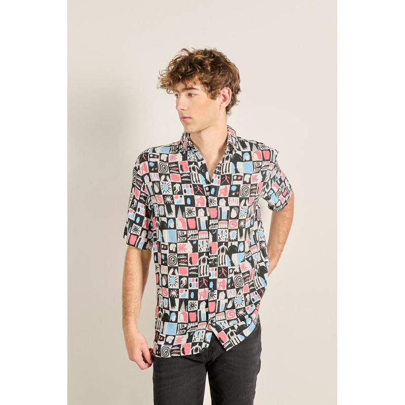 KOAJ - KOAJ Camisa unicolor con estampados urbanos y manga corta HOMBRE