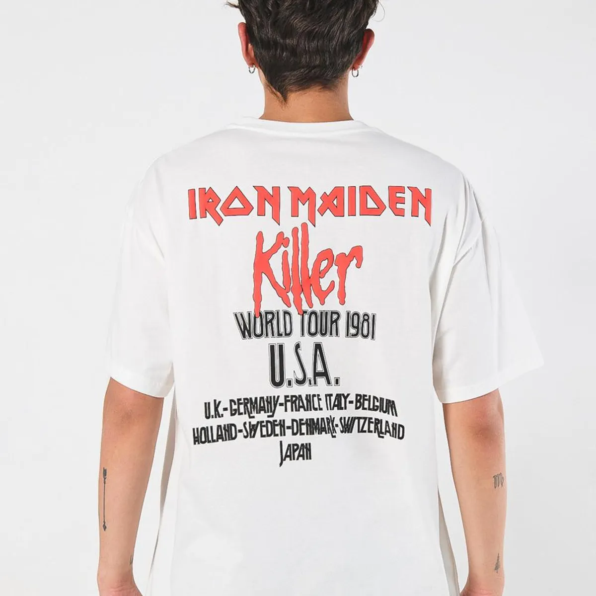 KOAJ - KOAJ Camiseta de Iron Maiden manga corta crema oversize Hombre