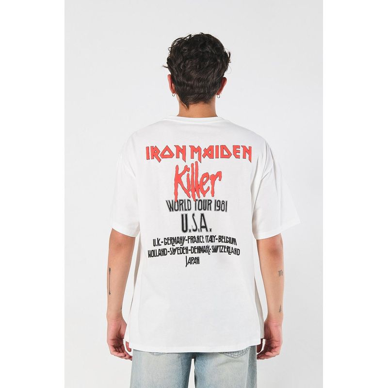 KOAJ - KOAJ Camiseta de Iron Maiden manga corta crema oversize Hombre