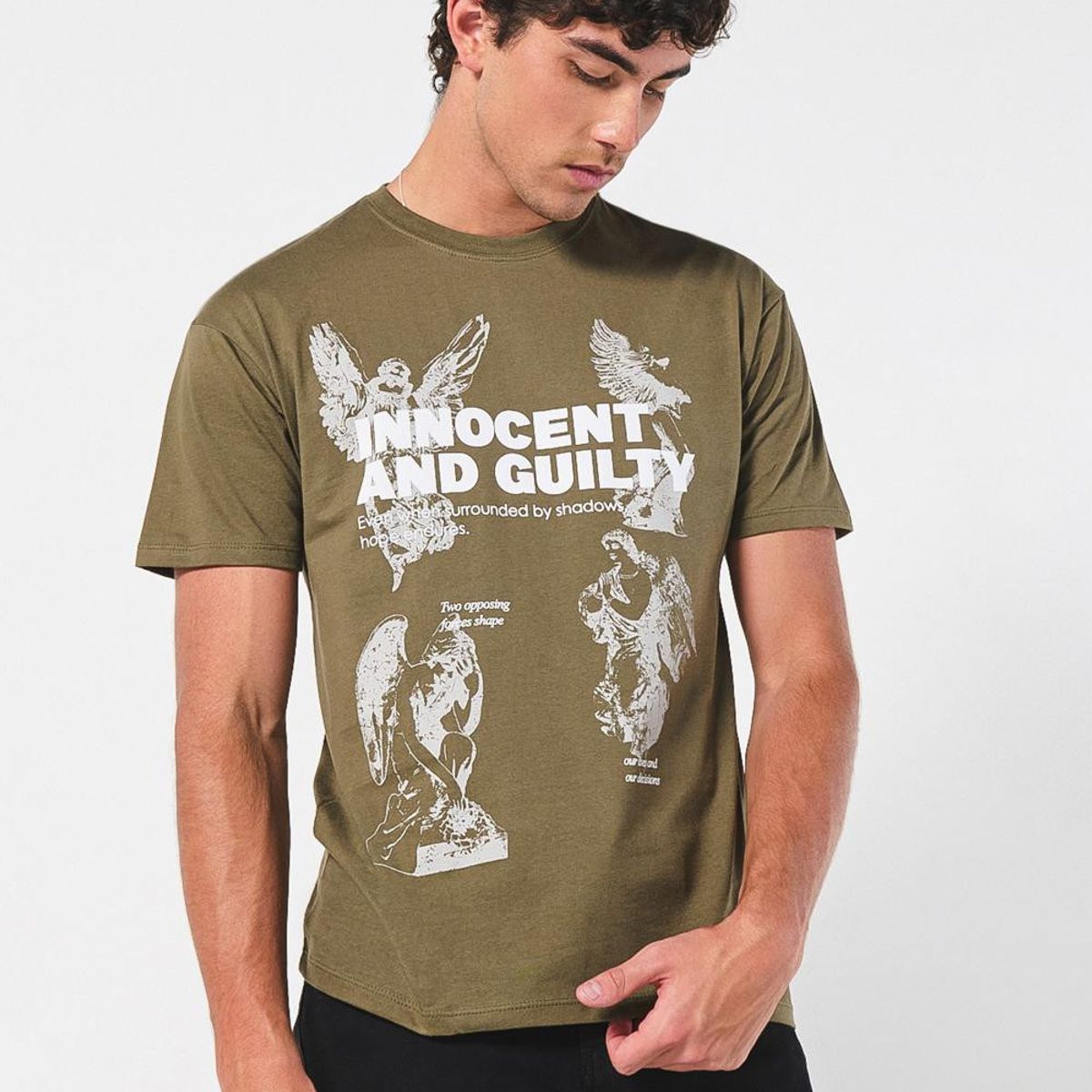 KOAJ - KOAJ Camiseta cuello redondo verde con estampado celestial