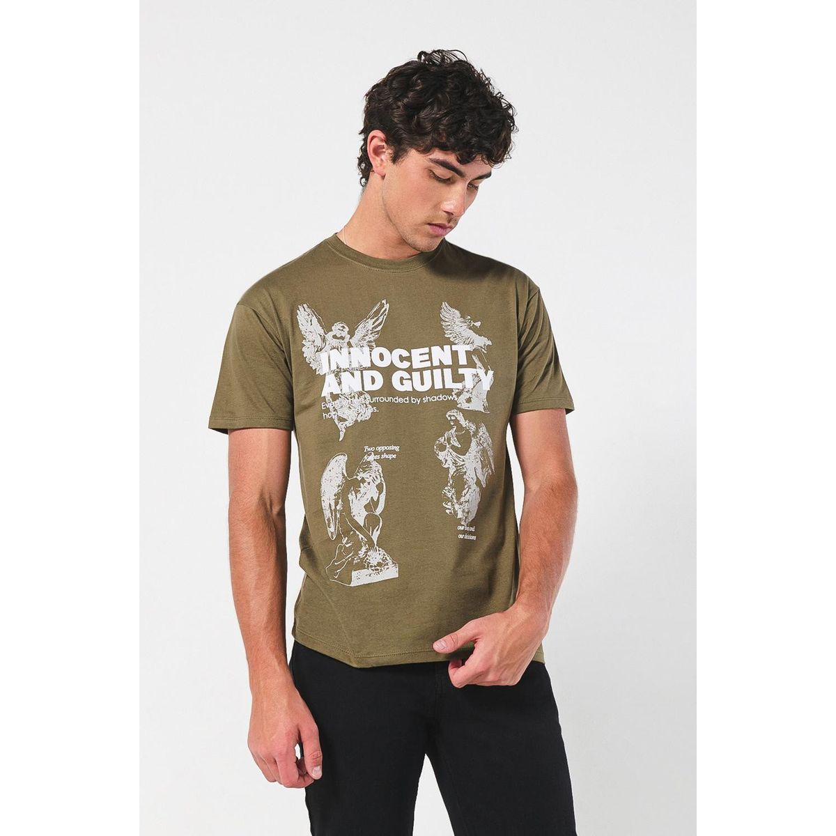 KOAJ - KOAJ Camiseta cuello redondo verde con estampado celestial