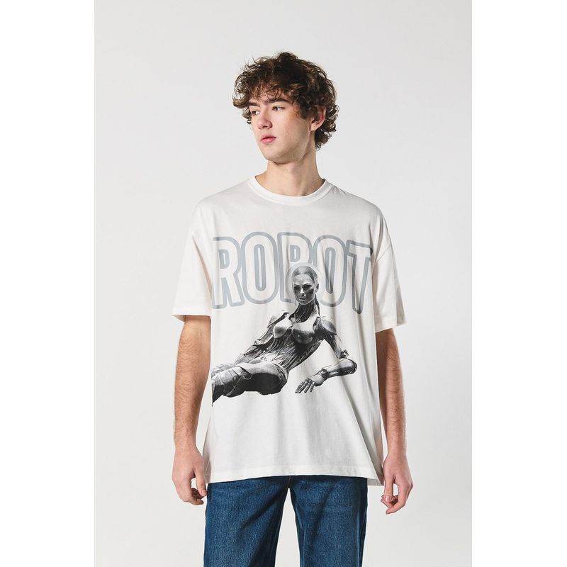 KOAJ - KOAJ Camiseta oversize crema manga corta con estampado futuris HOMBRE