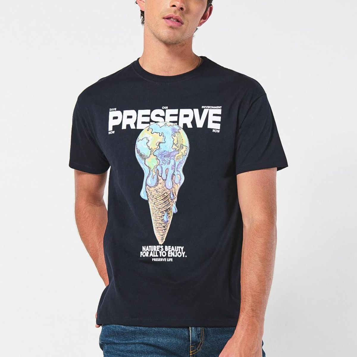 KOAJ - KOAJ Camiseta unicolor con diseño de medio ambiente y manga  Hombre