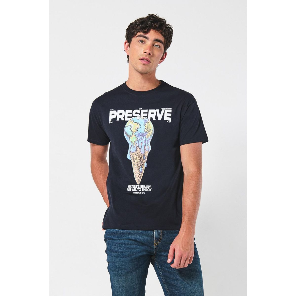 KOAJ - KOAJ Camiseta unicolor con diseño de medio ambiente y manga  Hombre