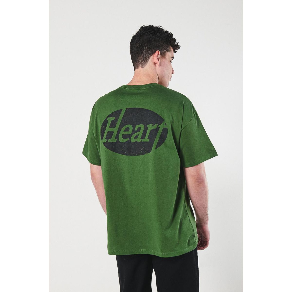 KOAJ - KOAJ Camiseta verde oscura oversize con estampados vaqueros Hombre