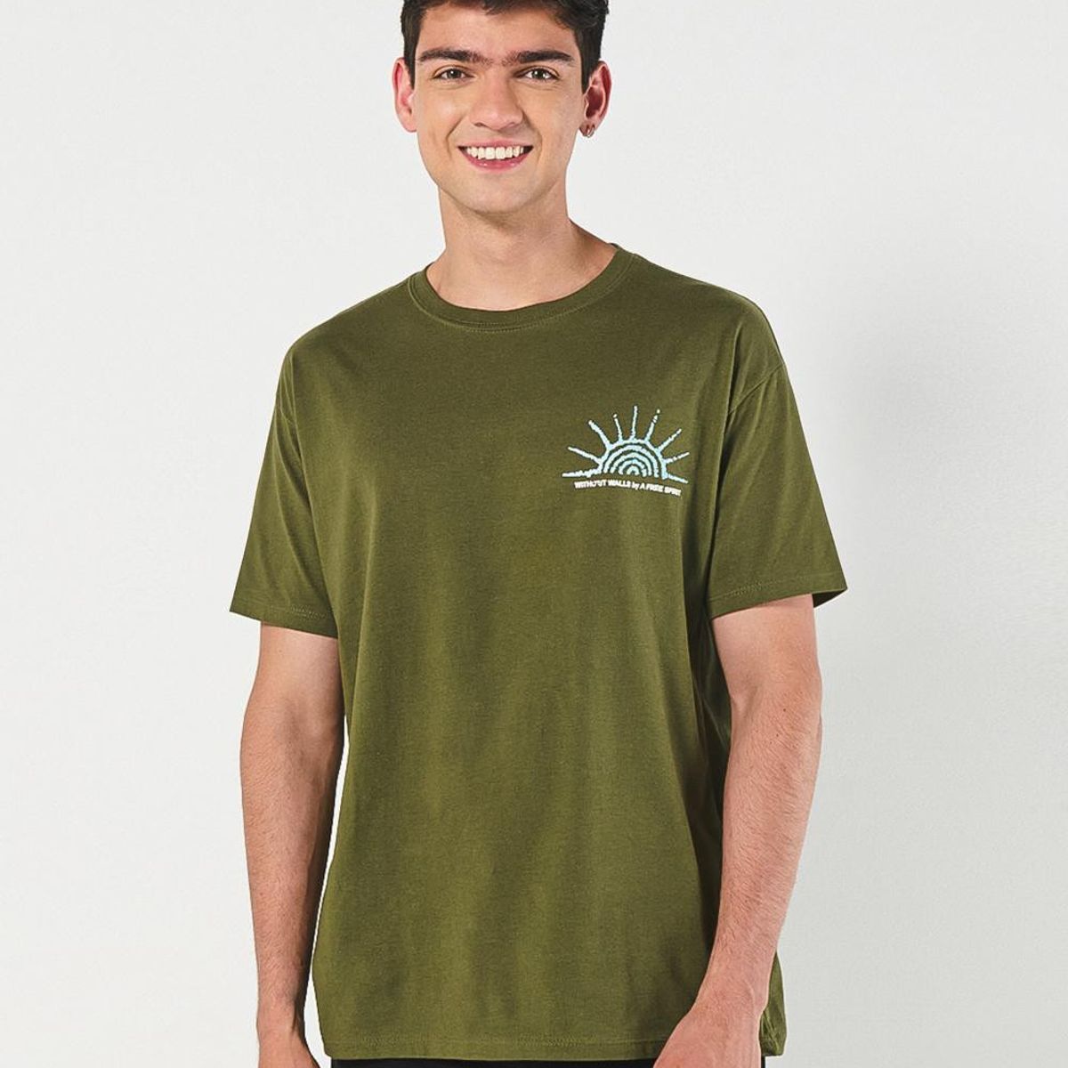KOAJ - KOAJ Camiseta estampada verde oscura con manga corta Hombre
