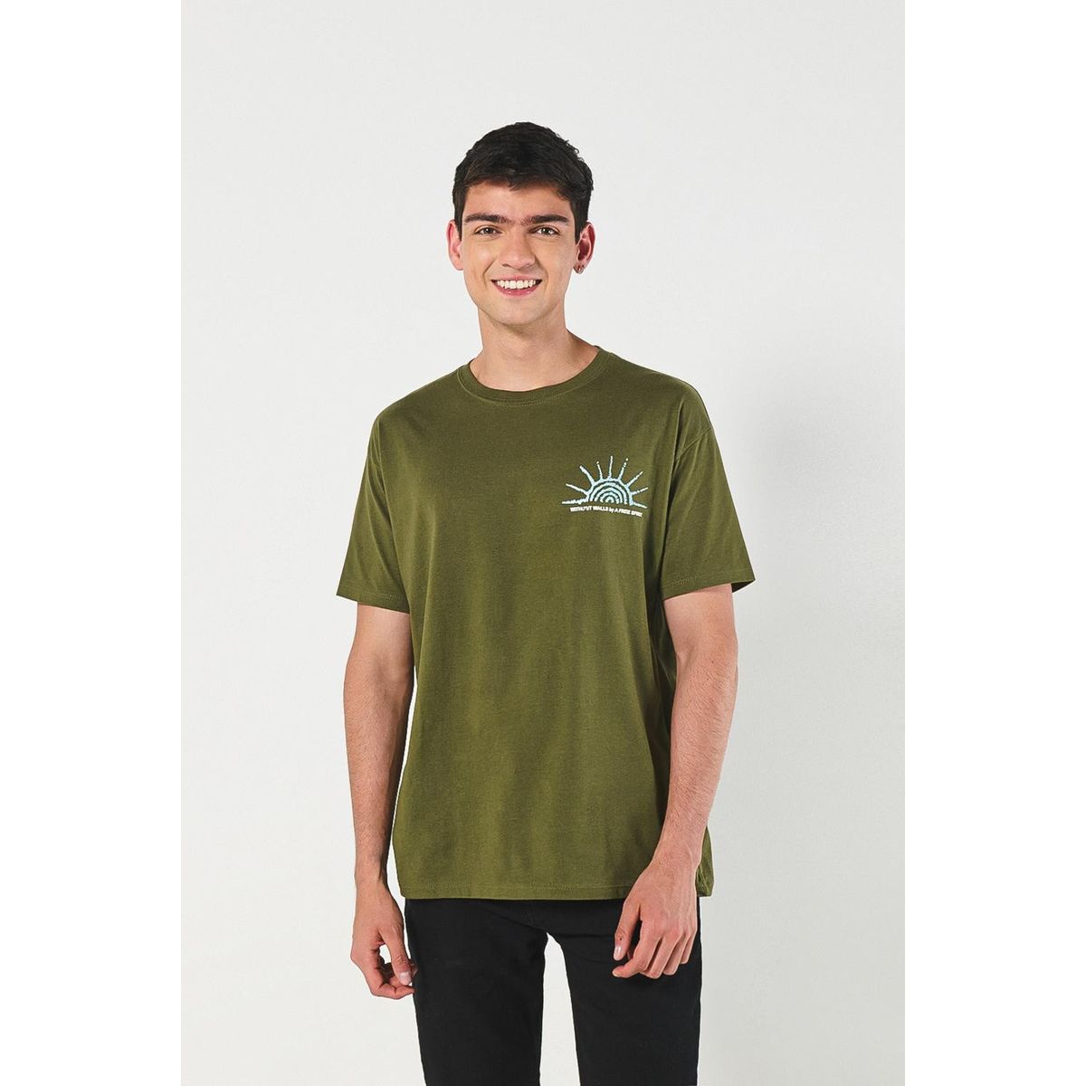 KOAJ - KOAJ Camiseta estampada verde oscura con manga corta Hombre