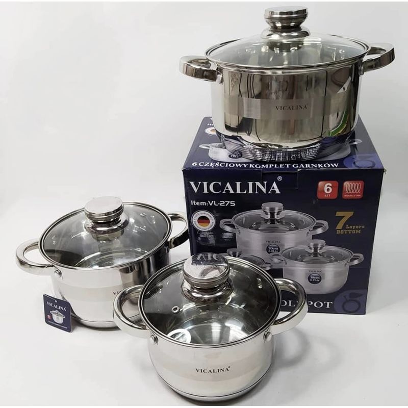 GENERICO - Set de 3 ollas 6 piezas Acero Inoxidable Vicalina