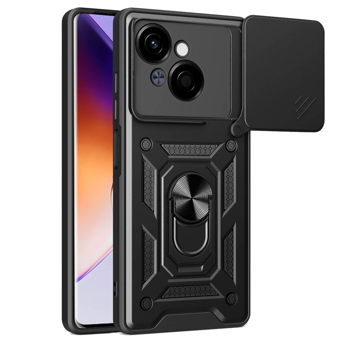 GENERICO - Funda Protector Cámara Slider Compatible Tecno Spark Go 2025 Negro