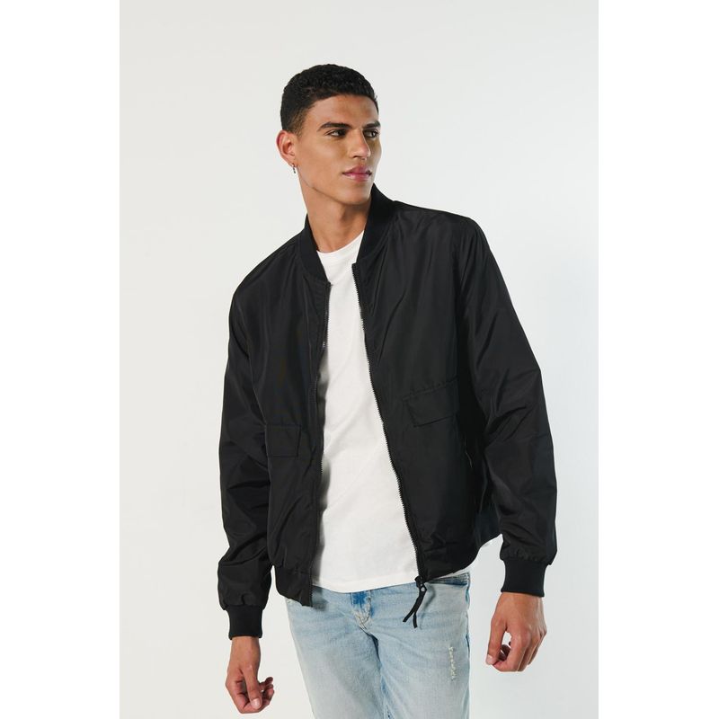 KOAJ - KOAJ Chaqueta bomber negra con cremallera y bolsillos con tapa HOMBRE