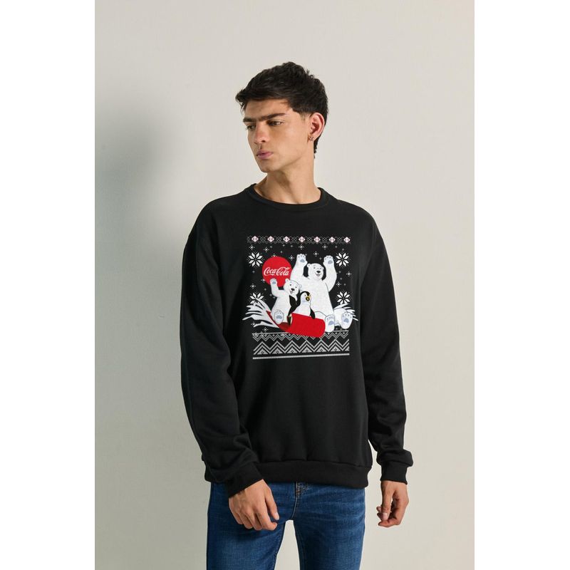 KOAJ - KOAJ Sueter cuello redondo hombro rodado masculino con arte de HOMBRE