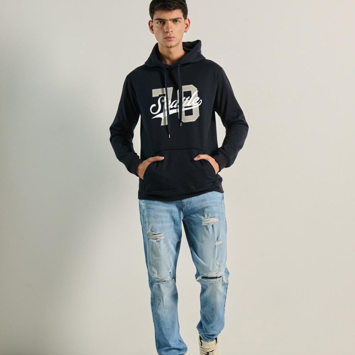 KOAJ - KOAJ Buzo básico para hombre con capota, con arte localizado e HOMBRE