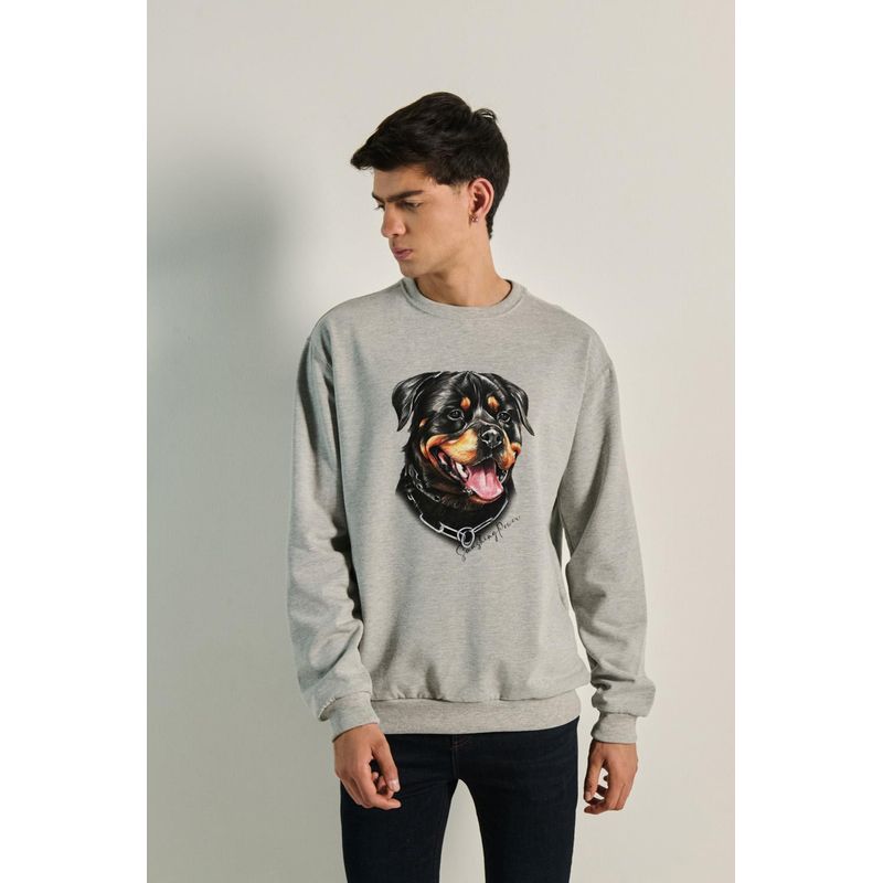 KOAJ - KOAJ Sueter cuello redondo con estampado de Rottweiler HOMBRE
