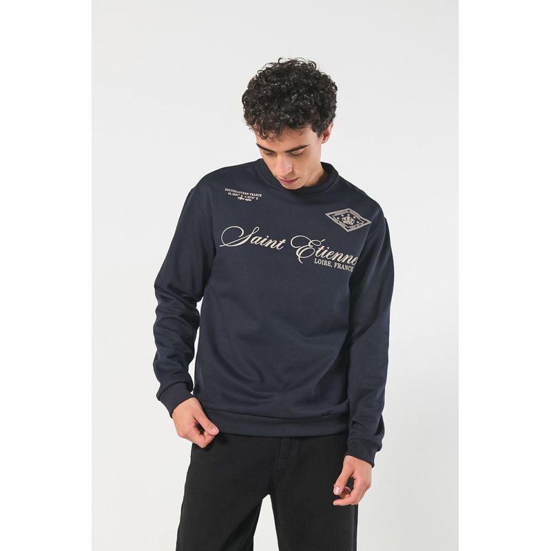 KOAJ - KOAJ Buzo azul intenso cuello redondo con diseño college HOMBRE