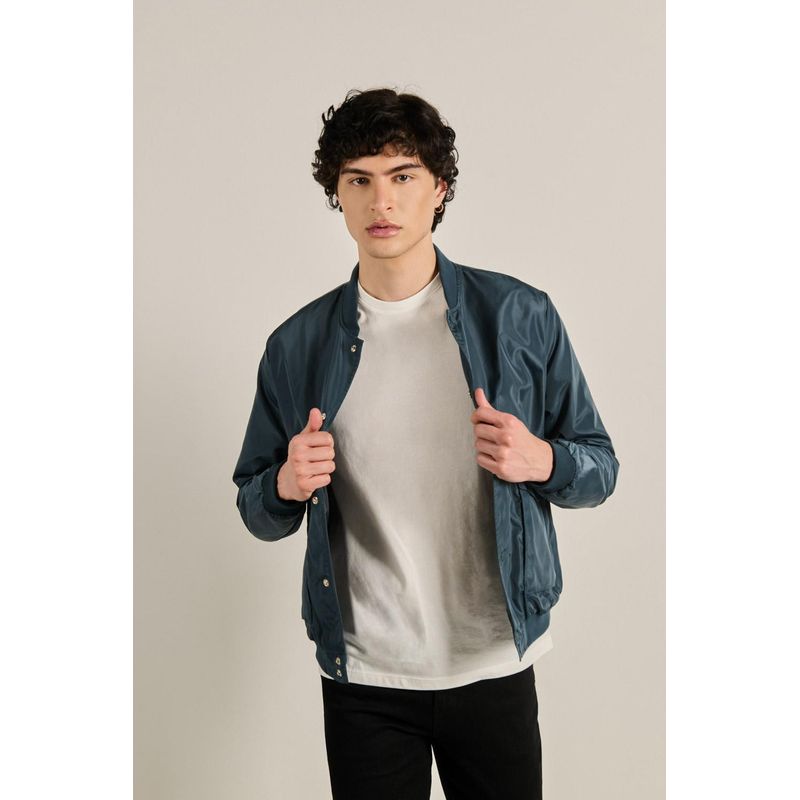 KOAJ - KOAJ Chaqueta bomber liviana verde oscura con broches HOMBRE