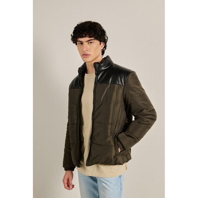 KOAJ - KOAJ Chaqueta verde oscura acolchada con contraste y cuello al HOMBRE