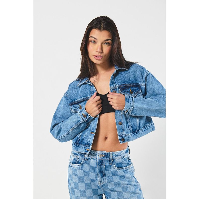 KOAJ - KOAJ Chaqueta azul clara cropped de jean con bolsillos MUJER