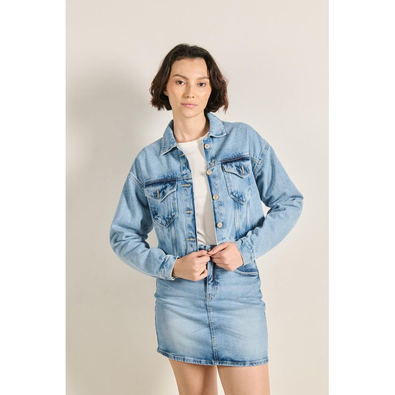 KOAJ - KOAJ Chaqueta cropped de jean azul clara para mujer cuenta con MUJER