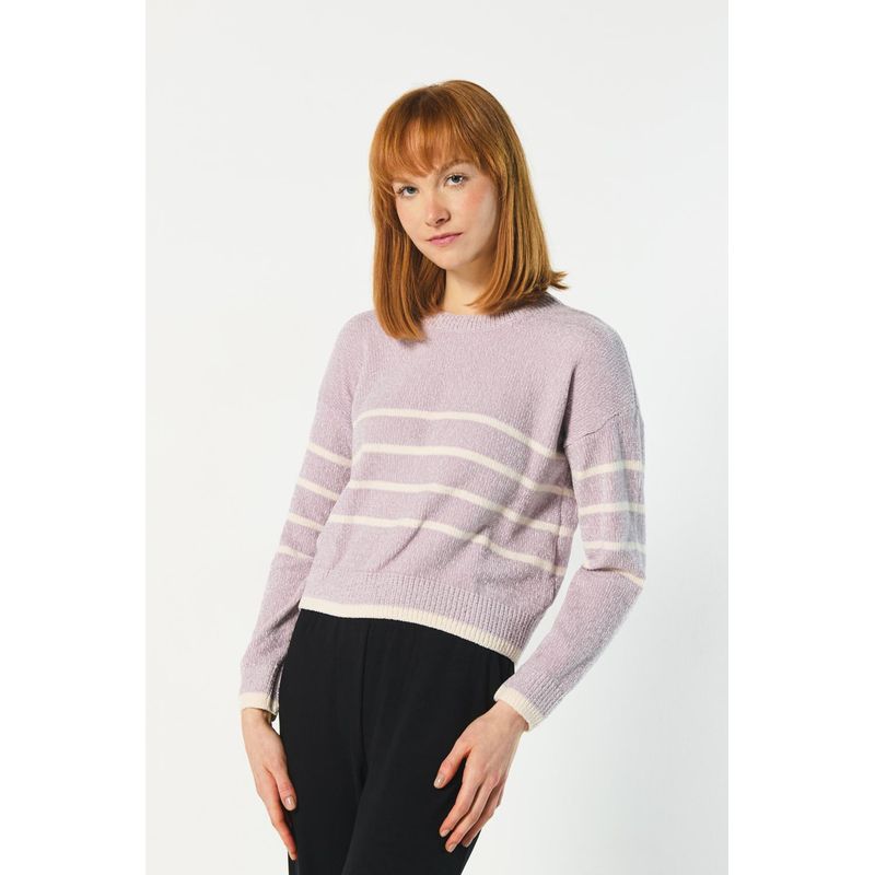 KOAJ - KOAJ Suéter crema claro cuello redondo con franjas en contrast HOMBRE