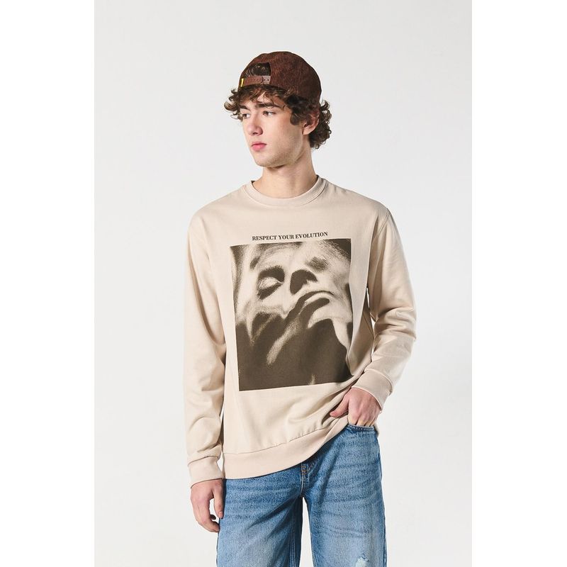 KOAJ - KOAJ Buzo unicolor con estampado futurista y cuello redondo HOMBRE