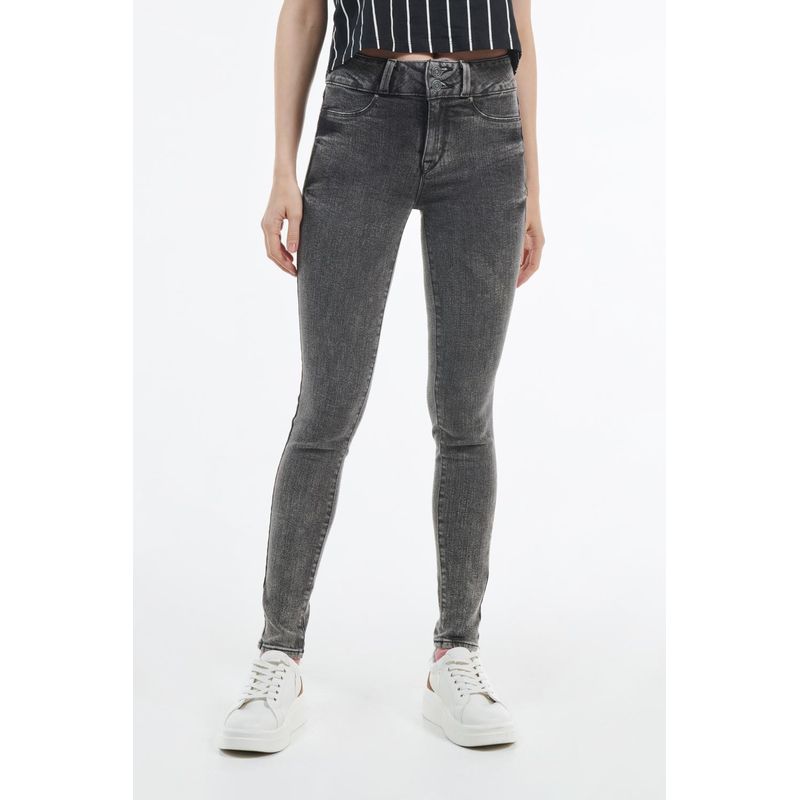 KOAJ - KOAJ Jean gris oscuro push up con costuras negras y pretina an MUJER