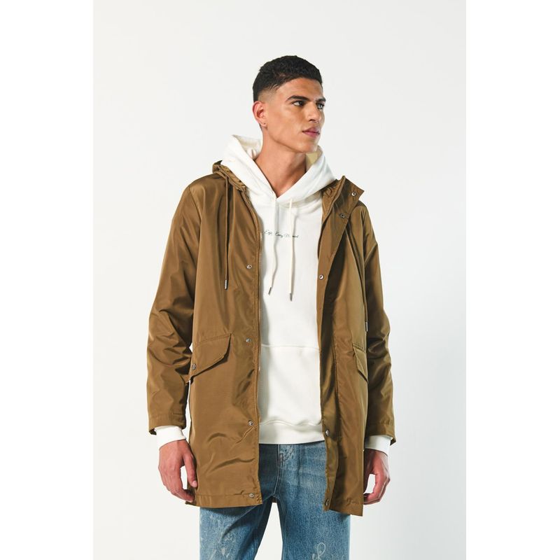 KOAJ - KOAJ Chaqueta parka kaki intensa con capota y bolsillos de tap HOMBRE