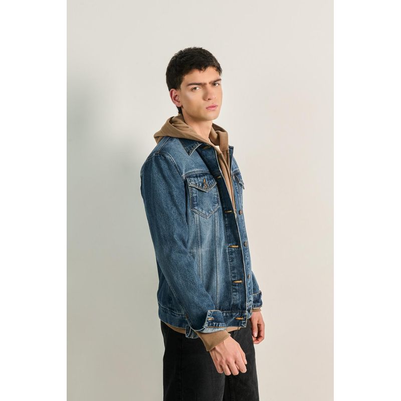 KOAJ - KOAJ Chaqueta slim azul oscura de jean con bolsillos de parche HOMBRE