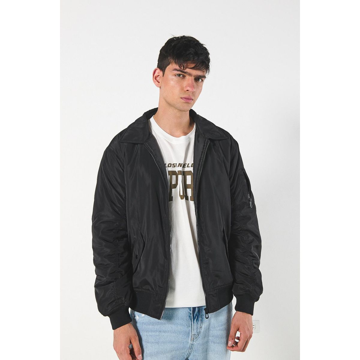 KOAJ - KOAJ Chaqueta bomber unicolor con cuello trucker y cremalle Hombre