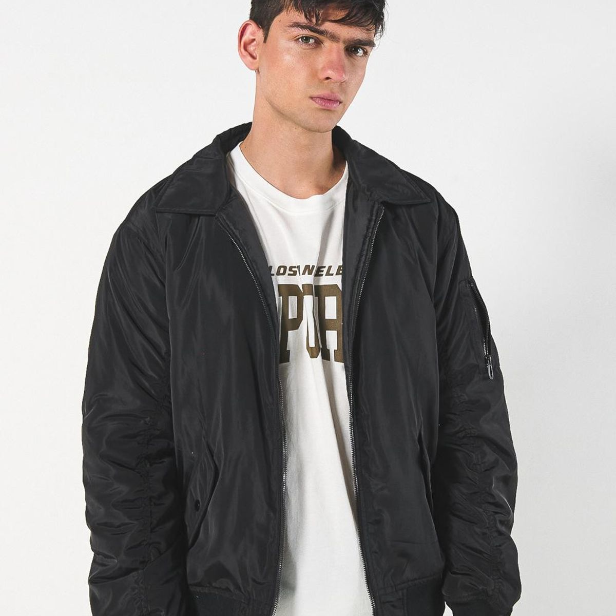 KOAJ - KOAJ Chaqueta bomber unicolor con cuello trucker y cremalle Hombre