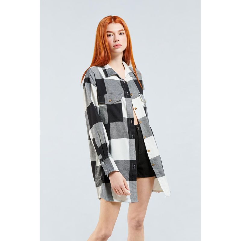 KOAJ - KOAJ Sobrecamisa a cuadros unicolor oversize con manga larga MUJER