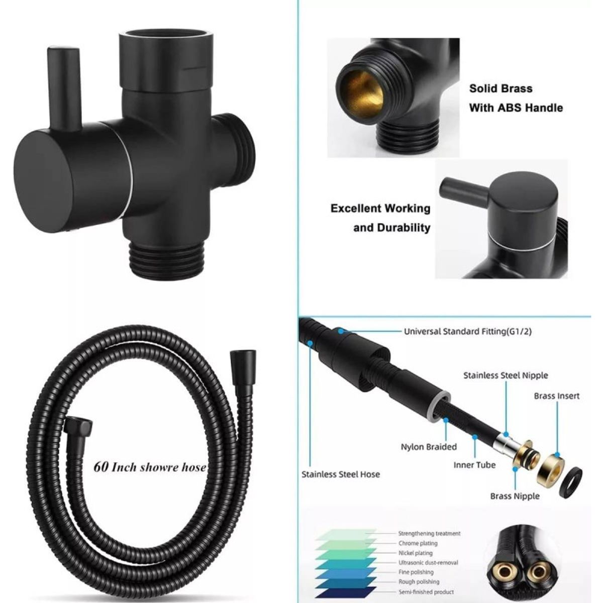 GENERICO - Bidet Sanitario Standar Rosca Media Negro Desviador Tames Soltanto