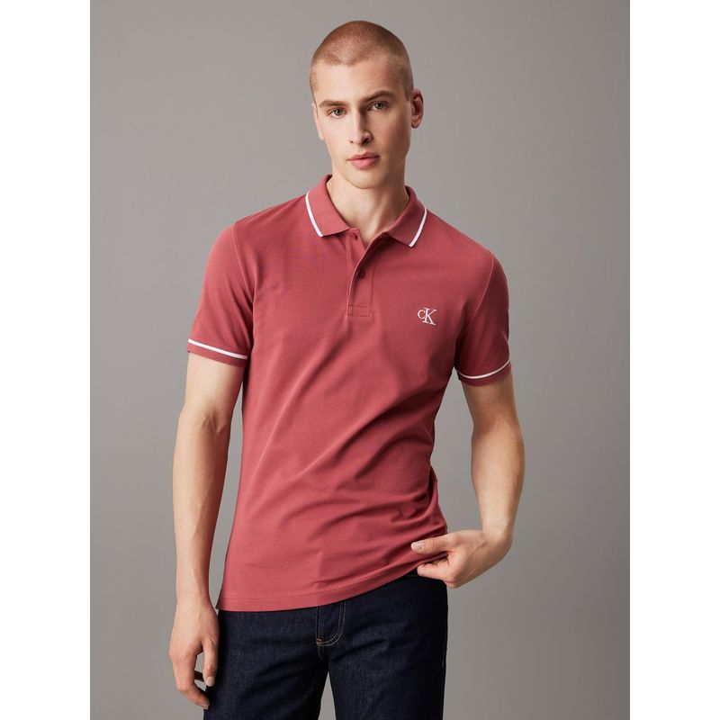 CALVIN KLEIN - Polo rojo slim con ribete en contraste Calvin Klein