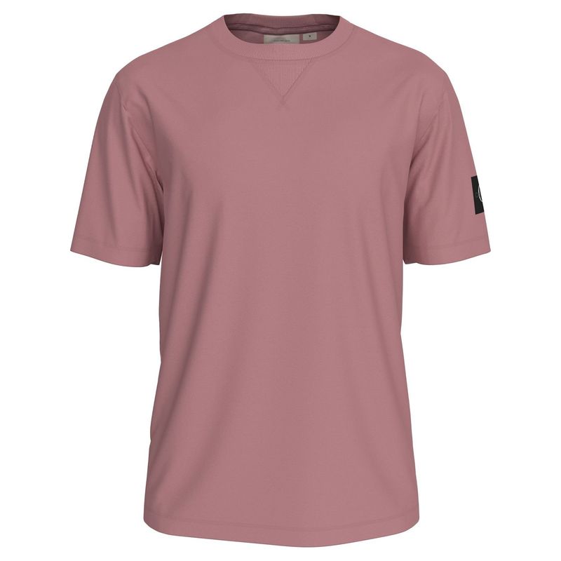 CALVIN KLEIN - Camiseta rosada de algodón con insignia Calvin Klein