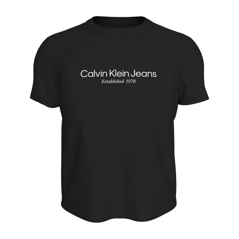 CALVIN KLEIN - Camiseta negra regular con logo institutional Calvin Klein