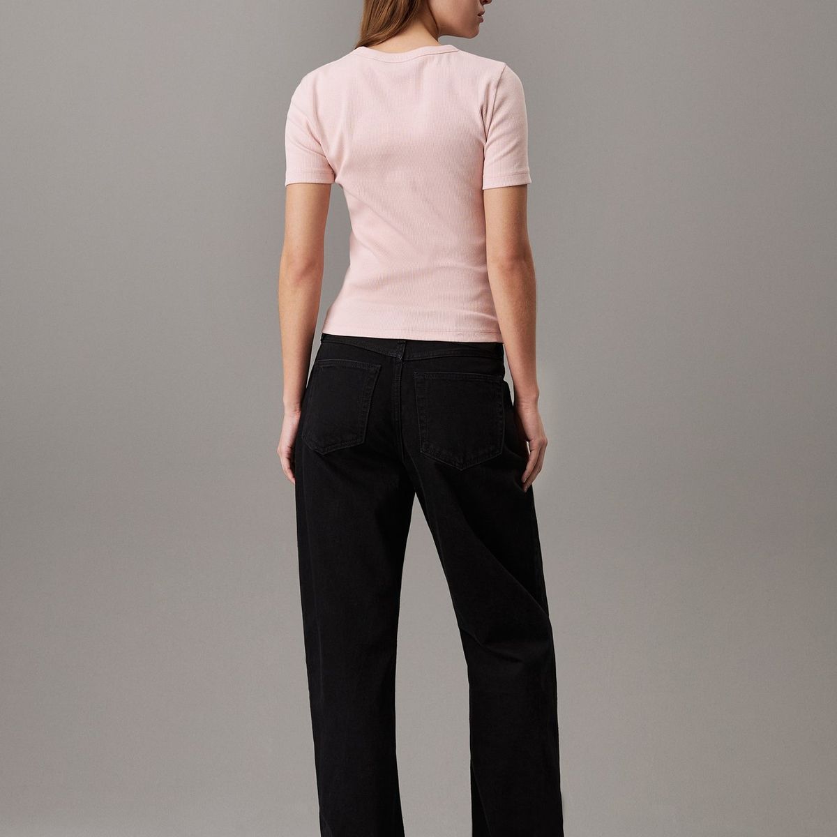 CALVIN KLEIN - Camiseta rosada slim canalé de algodón Calvin Klein