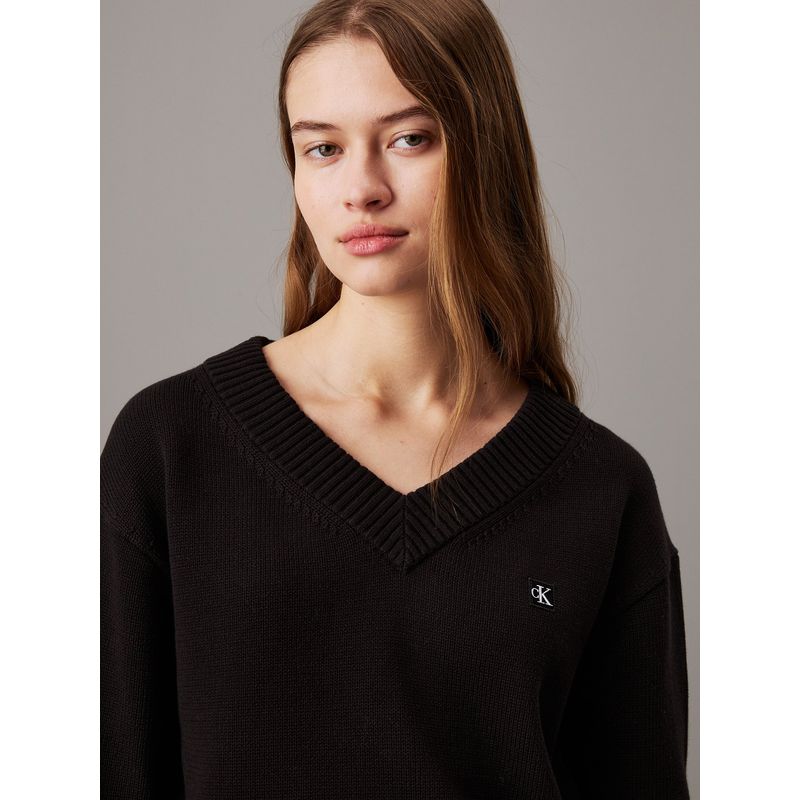 CALVIN KLEIN - Saco negro tejido de pico con insignia de algodón Calvin Klein