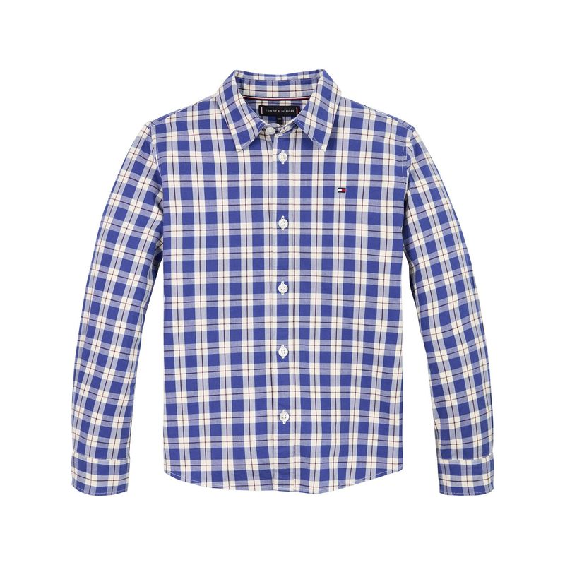 TOMMY HILFIGER - Camisa Azul De Cuadros Con Logo Para Niño Tommy Hilfiger