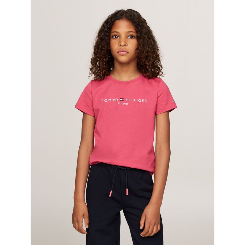 TOMMY HILFIGER - Camiseta Niña Rosa Essential De Corte Slim Con Logo Tommy Hilfiger