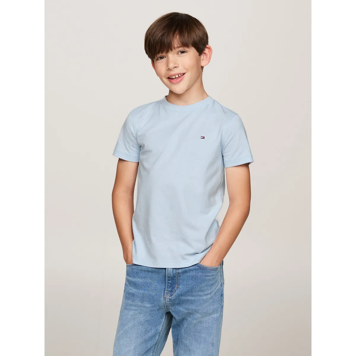 TOMMY HILFIGER - Camiseta Niño Celeste Essential De Cuello Redondo Tommy Hilfiger