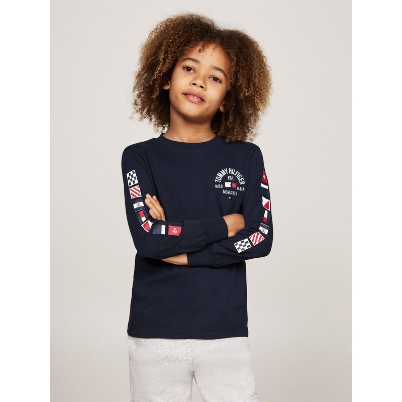 TOMMY HILFIGER - Camiseta Azul Con Logo Y Banderas Para Niño Tommy Hilfiger