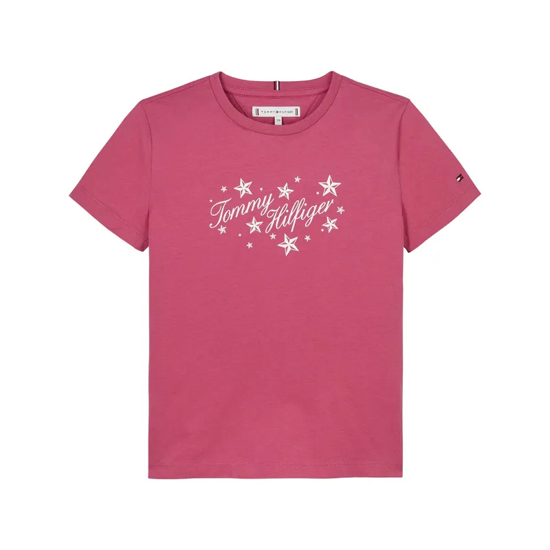 TOMMY HILFIGER - Camiseta Niña Rosa Con Logo Script Tommy Hilfiger