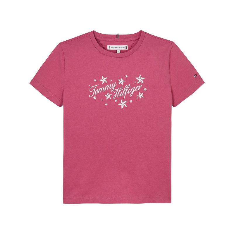 TOMMY HILFIGER - Camiseta Niña Rosa Con Logo Script Tommy Hilfiger